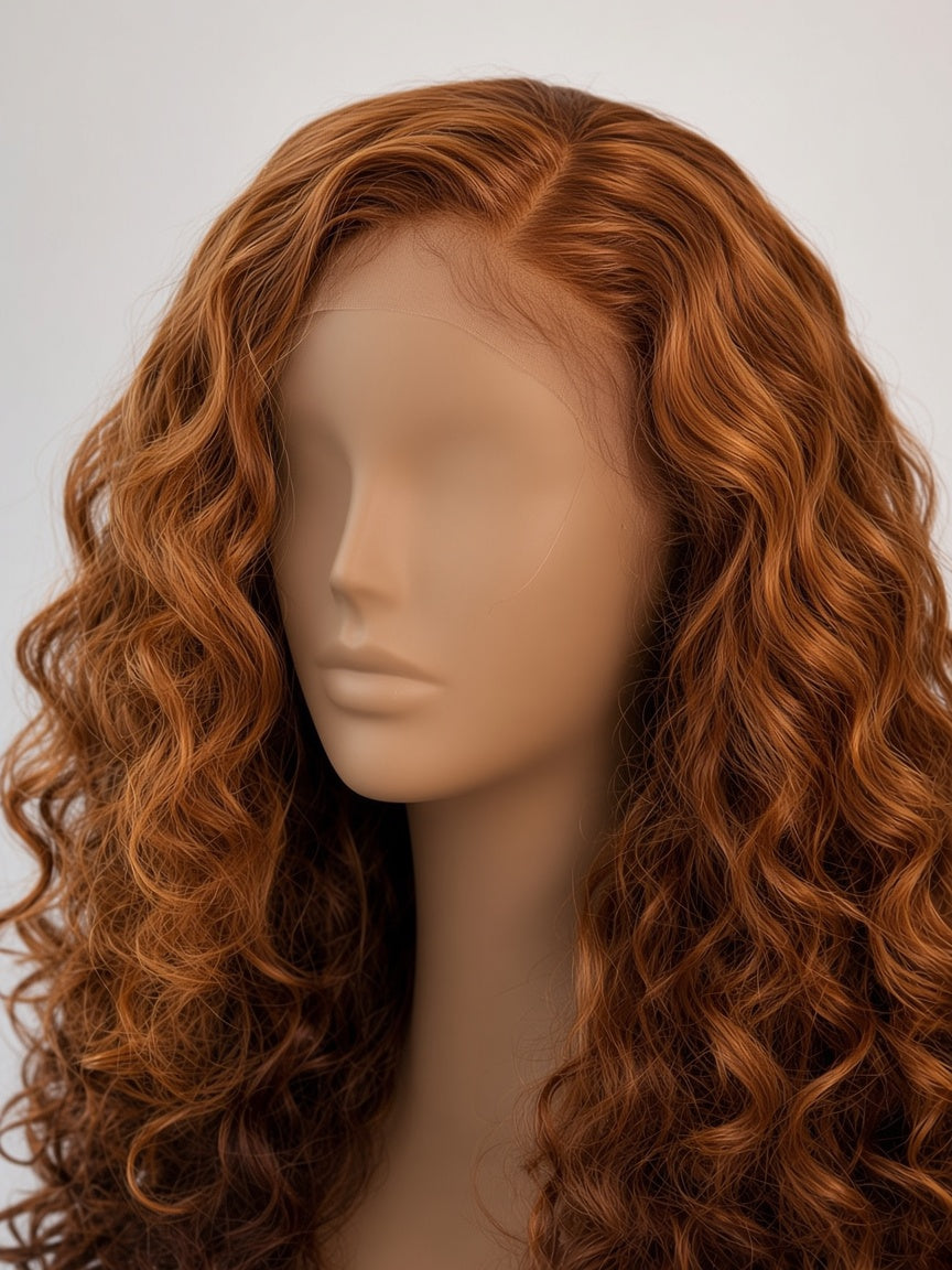 Tiara Long Curly Lace Front Wig, Auburn Chestnut, Deep Part, Natural Hairline