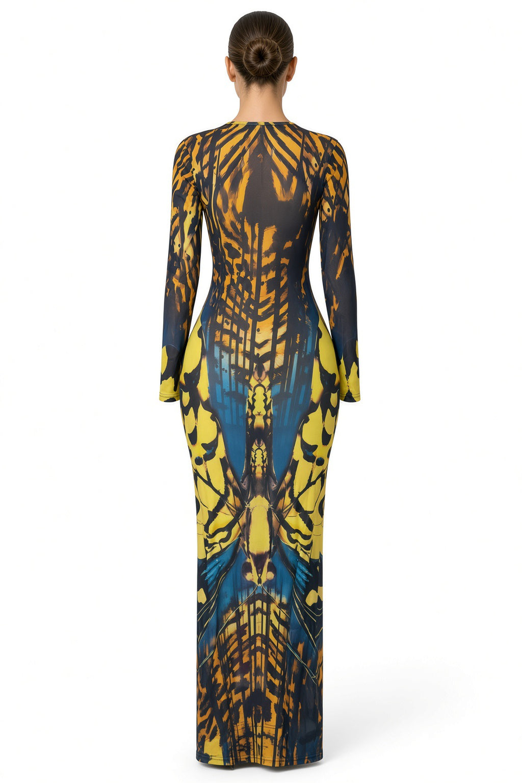 Overlapping Ring Closure Long Sleeve Low Cut Back Split Dress